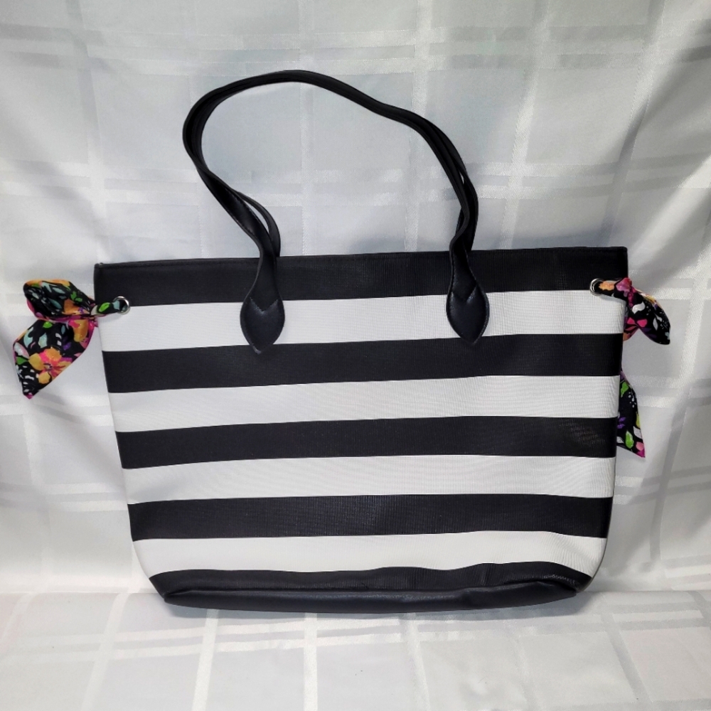 New without tags. Black and White Striped Tote Bag